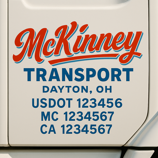 Trucking Door Decal With Name, City, USDOT, MC, CA, KYU, or Regulation Number Decal Stickers | Semi Truck US DOT Lettering Signs