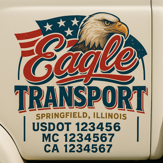 Trucking Door Decal With Name, City, USDOT, MC, CA, KYU, or Regulation Number Decal Stickers | Semi Truck US DOT Lettering Signs