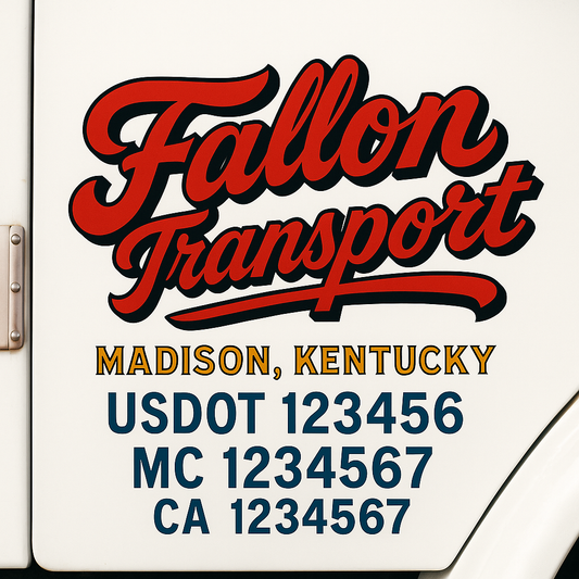 Trucking Door Decal With Name, City, USDOT, MC, CA, KYU, or Regulation Number Decal Stickers | Semi Truck US DOT Lettering Signs