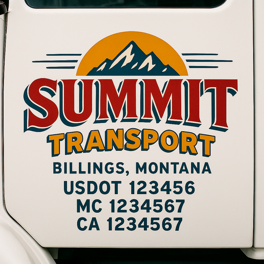 Trucking Door Decal With Name, City, USDOT, MC, CA, KYU, or Regulation Number Decal Stickers | Semi Truck US DOT Lettering Signs