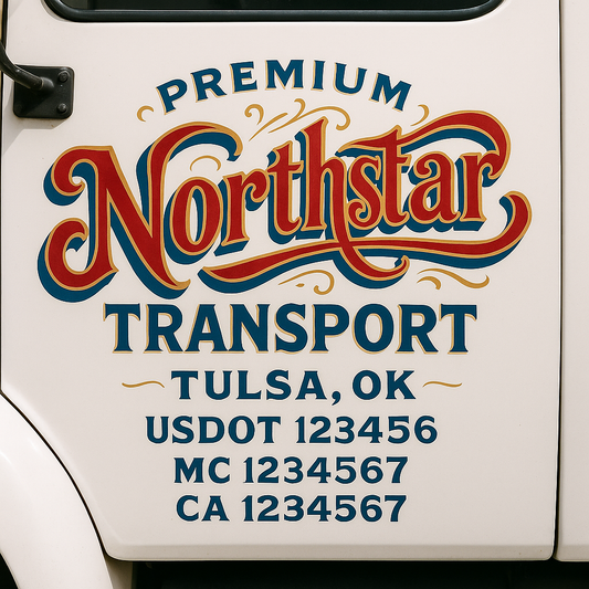 Trucking Door Decal With Name, City, USDOT, MC, CA, KYU, or Regulation Number Decal Stickers | Semi Truck US DOT Lettering Signs