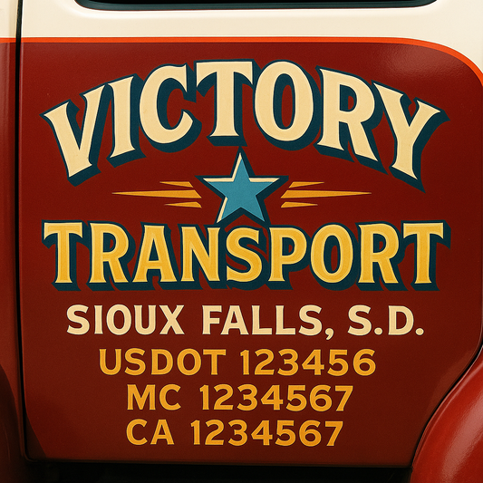 Trucking Door Decal With Name, City, USDOT, MC, CA, KYU, or Regulation Number Decal Stickers | Semi Truck US DOT Lettering Signs