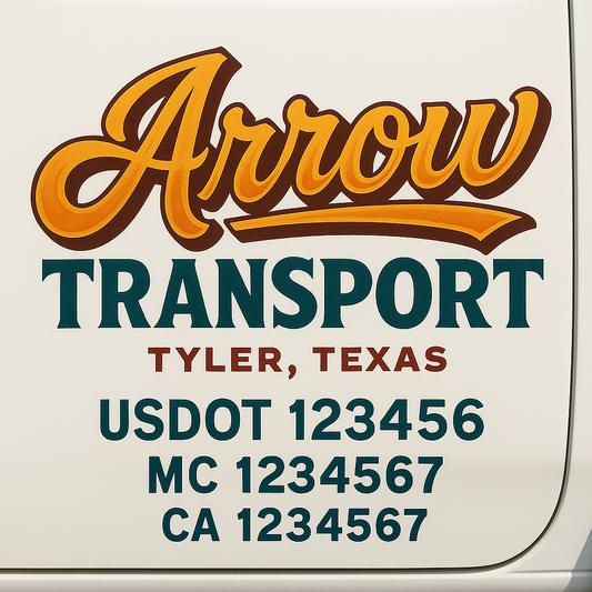 Trucking Door Decal With Name, City, USDOT, MC, CA, KYU, or Regulation Number Decal Stickers | Semi Truck US DOT Lettering Signs