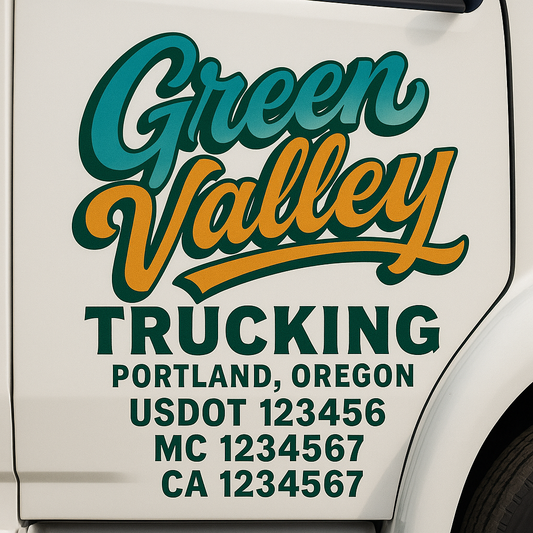 Trucking Door Decal With Name, City, USDOT, MC, CA, KYU, or Regulation Number Decal Stickers | Semi Truck US DOT Lettering Signs