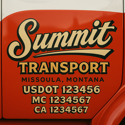 Trucking Door Decal With Name, City, USDOT, MC, CA, KYU, or Regulation Number Decal Stickers | Semi Truck US DOT Lettering Signs