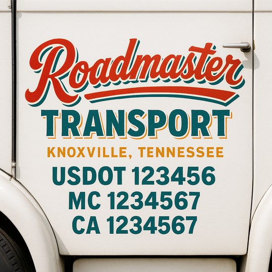 Trucking Door Decal With Name, City, USDOT, MC, CA, KYU, or Regulation Number Decal Stickers | Semi Truck US DOT Lettering Signs