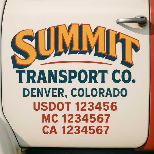 Trucking Door Decal With Name, City, USDOT, MC, CA, KYU, or Regulation Number Decal Stickers | Semi Truck US DOT Lettering Signs