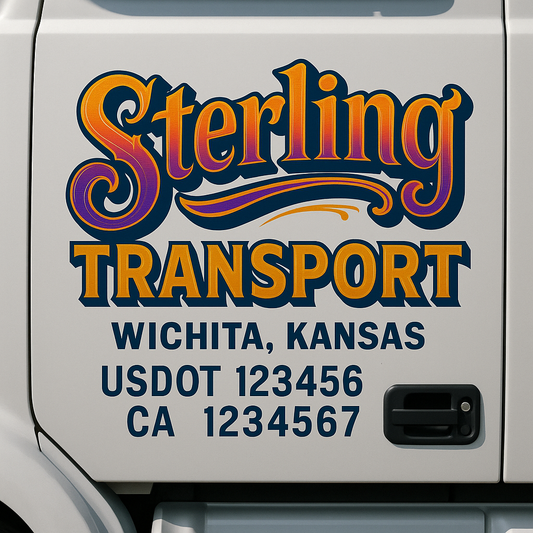 Trucking Door Decal With Name, City, USDOT, MC, CA, KYU, or Regulation Number Decal Stickers | Semi Truck US DOT Lettering Signs