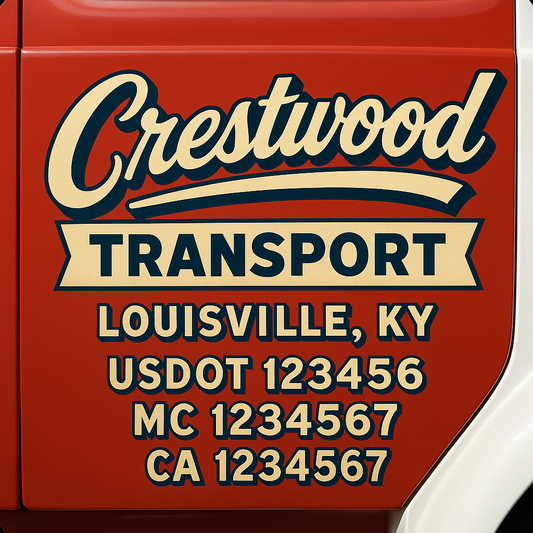 Trucking Door Decal With Name, City, USDOT, MC, CA, KYU, or Regulation Number Decal Stickers | Semi Truck US DOT Lettering Signs