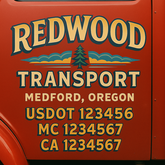 Trucking Door Decal With Name, City, USDOT, MC, CA, KYU, or Regulation Number Decal Stickers | Semi Truck US DOT Lettering Signs