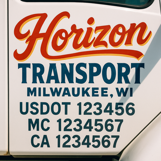 Trucking Door Decal With Name, City, USDOT, MC, CA, KYU, or Regulation Number Decal Stickers | Semi Truck US DOT Lettering Signs