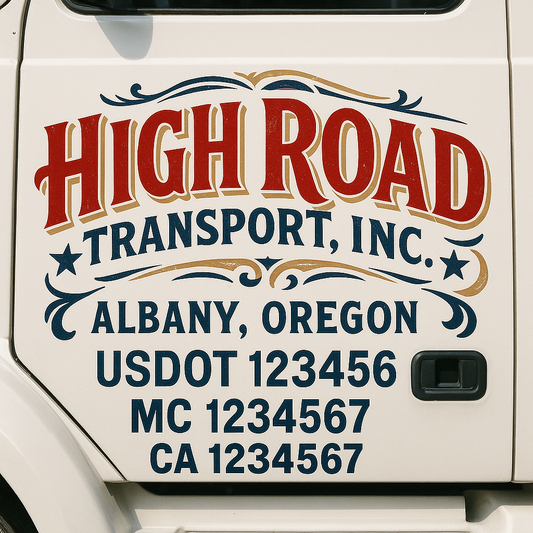 Trucking Door Decal With Name, City, USDOT, MC, CA, KYU, or Regulation Number Decal Stickers | Semi Truck US DOT Lettering Signs