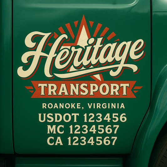 Trucking Door Decal With Name, City, USDOT, MC, CA, KYU, or Regulation Number Decal Stickers | Semi Truck US DOT Lettering Signs