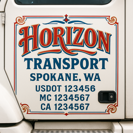 Trucking Door Decal With Name, City, USDOT, MC, CA, KYU, or Regulation Number Decal Stickers | Semi Truck US DOT Lettering Signs