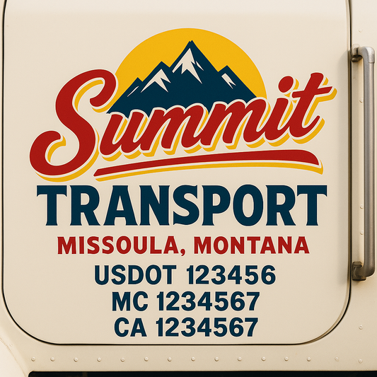 Trucking Door Decal With Name, City, USDOT, MC, CA, KYU, or Regulation Number Decal Stickers | Semi Truck US DOT Lettering Signs