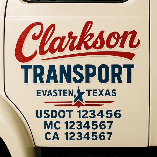 Trucking Door Decal With Name, City, USDOT, MC, CA, KYU, or Regulation Number Decal Stickers | Semi Truck US DOT Lettering Signs