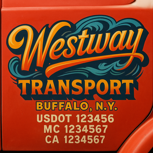 Trucking Door Decal With Name, City, USDOT, MC, CA, KYU, or Regulation Number Decal Stickers | Semi Truck US DOT Lettering Signs