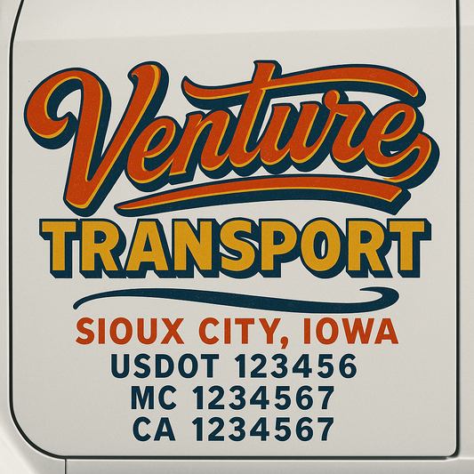 Trucking Door Decal With Name, City, USDOT, MC, CA, KYU, or Regulation Number Decal Stickers | Semi Truck US DOT Lettering Signs