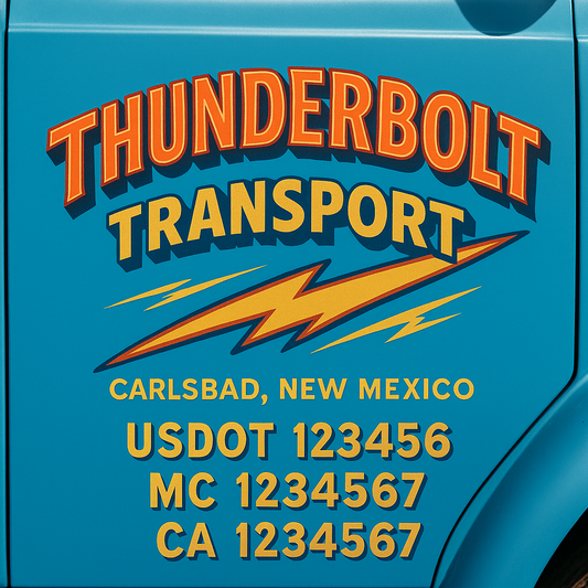Trucking Door Decal With Name, City, USDOT, MC, CA, KYU, or Regulation Number Decal Stickers | Semi Truck US DOT Lettering Signs