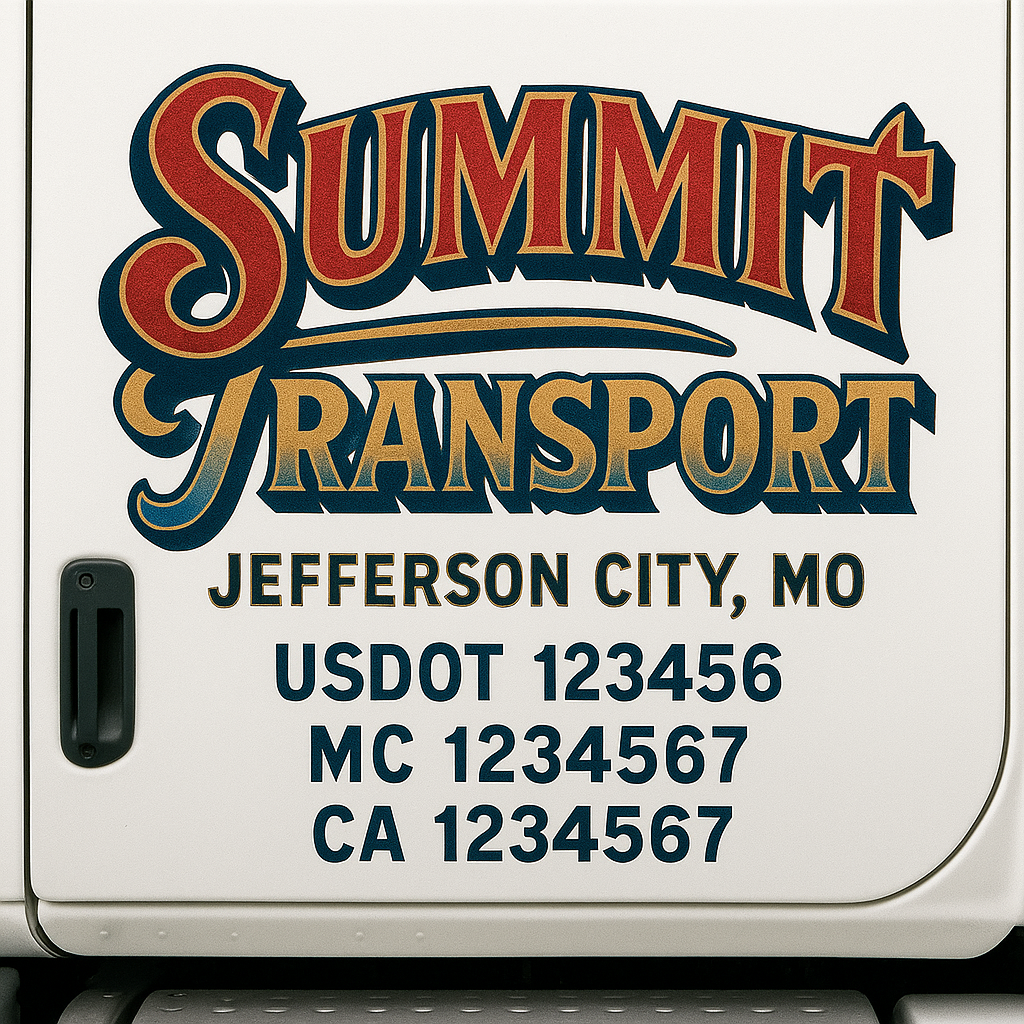 Trucking Door Decal With Name, City, USDOT, MC, CA, KYU, or Regulation Number Decal Stickers | Semi Truck US DOT Lettering Signs