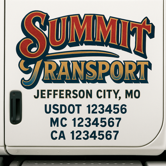 Trucking Door Decal With Name, City, USDOT, MC, CA, KYU, or Regulation Number Decal Stickers | Semi Truck US DOT Lettering Signs
