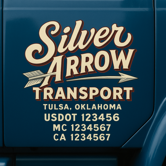 Trucking Door Decal With Name, City, USDOT, MC, CA, KYU, or Regulation Number Decal Stickers | Semi Truck US DOT Lettering Signs