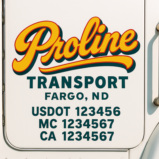 Trucking Door Decal With Name, City, USDOT, MC, CA, KYU, or Regulation Number Decal Stickers | Semi Truck US DOT Lettering Signs