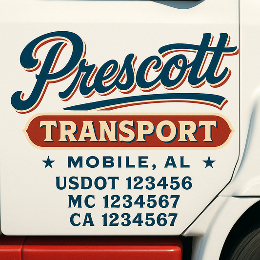 Trucking Door Decal With Name, City, USDOT, MC, CA, KYU, or Regulation Number Decal Stickers | Semi Truck US DOT Lettering Signs