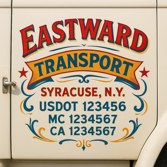 Trucking Door Decal With Name, City, USDOT, MC, CA, KYU, or Regulation Number Decal Stickers | Semi Truck US DOT Lettering Signs
