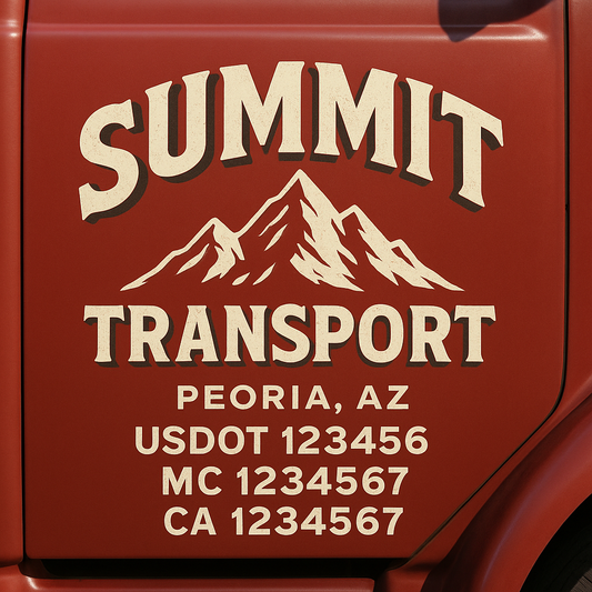 Trucking Door Decal With Name, City, USDOT, MC, CA, KYU, or Regulation Number Decal Stickers | Semi Truck US DOT Lettering Signs
