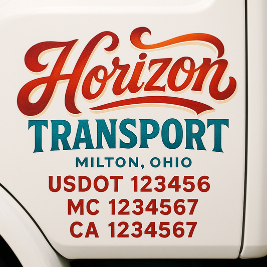 Trucking Door Decal With Name, City, USDOT, MC, CA, KYU, or Regulation Number Decal Stickers | Semi Truck US DOT Lettering Signs
