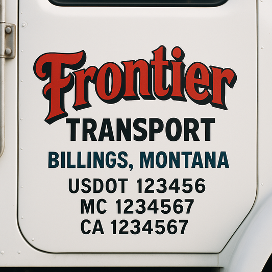 Trucking Door Decal With Name, City, USDOT, MC, CA, KYU, or Regulation Number Decal Stickers | Semi Truck US DOT Lettering Signs