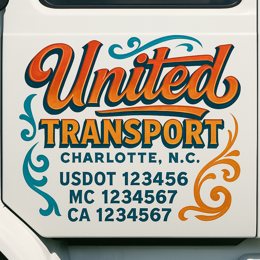 Trucking Door Decal With Name, City, USDOT, MC, CA, KYU, or Regulation Number Decal Stickers | Semi Truck US DOT Lettering Signs