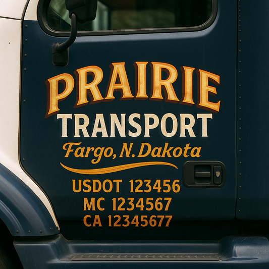 Trucking Door Decal With Name, City, USDOT, MC, CA, KYU, or Regulation Number Decal Stickers | Semi Truck US DOT Lettering Signs