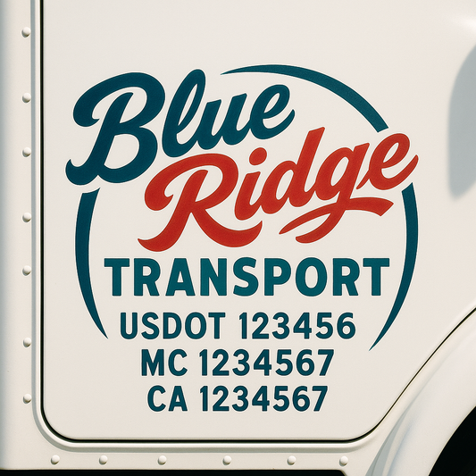 Trucking Door Decal With Name, City, USDOT, MC, CA, KYU, or Regulation Number Decal Stickers | Semi Truck US DOT Lettering Signs
