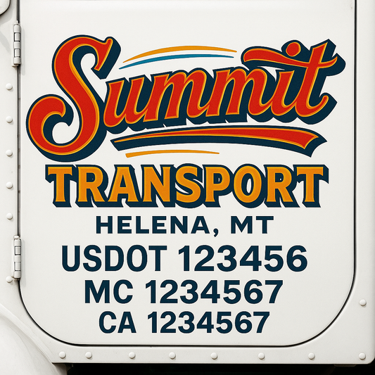 Trucking Door Decal With Name, City, USDOT, MC, CA, KYU, or Regulation Number Decal Stickers | Semi Truck US DOT Lettering Signs