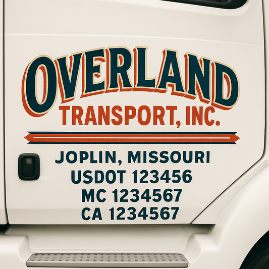 Trucking Door Decal With Name, City, USDOT, MC, CA, KYU, or Regulation Number Decal Stickers | Semi Truck US DOT Lettering Signs