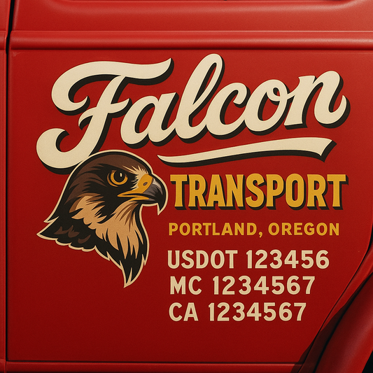 Trucking Door Decal With Name, City, USDOT, MC, CA, KYU, or Regulation Number Decal Stickers | Semi Truck US DOT Lettering Signs