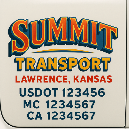 Trucking Door Decal With Name, City, USDOT, MC, CA, KYU, or Regulation Number Decal Stickers | Semi Truck US DOT Lettering Signs