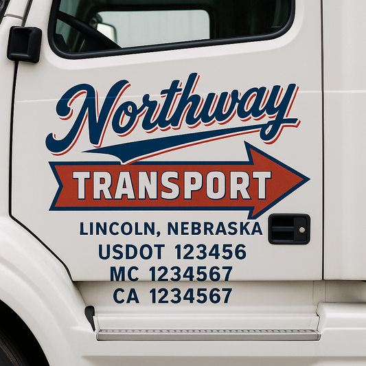 Trucking Door Decal With Name, City, USDOT, MC, CA, KYU, or Regulation Number Decal Stickers | Semi Truck US DOT Lettering Signs