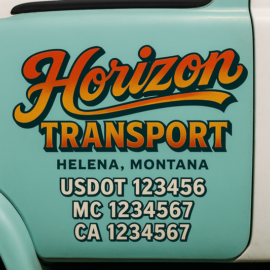 Trucking Door Decal With Name, City, USDOT, MC, CA, KYU, or Regulation Number Decal Stickers | Semi Truck US DOT Lettering Signs