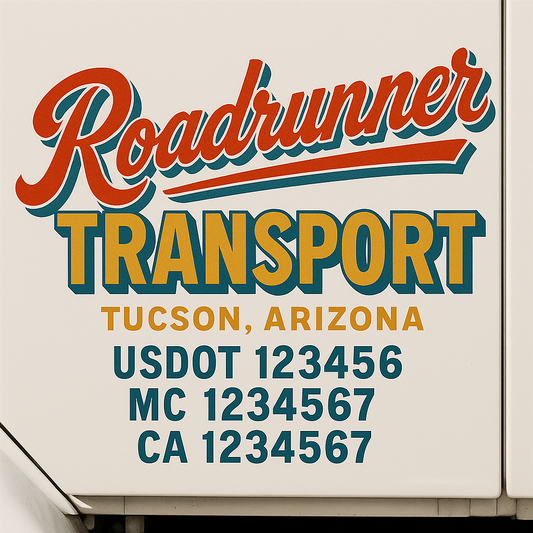 Trucking Door Decal With Name, City, USDOT, MC, CA, KYU, or Regulation Number Decal Stickers | Semi Truck US DOT Lettering Signs