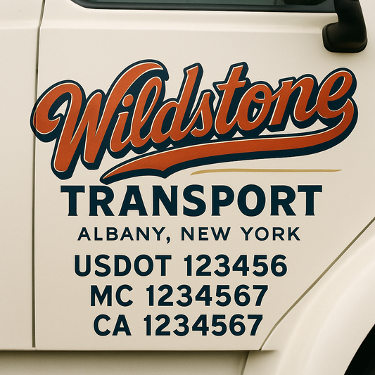 Trucking Door Decal With Name, City, USDOT, MC, CA, KYU, or Regulation Number Decal Stickers | Semi Truck US DOT Lettering Signs