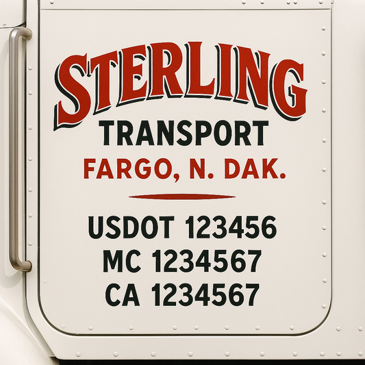 Trucking Door Decal With Name, City, USDOT, MC, CA, KYU, or Regulation Number Decal Stickers | Semi Truck US DOT Lettering Signs