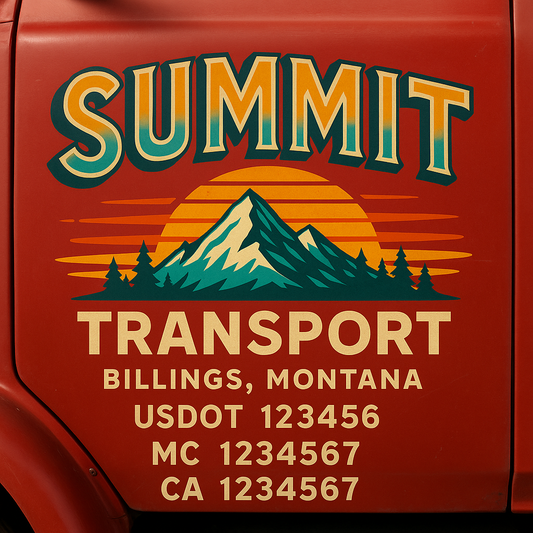 Trucking Door Decal With Name, City, USDOT, MC, CA, KYU, or Regulation Number Decal Stickers | Semi Truck US DOT Lettering Signs