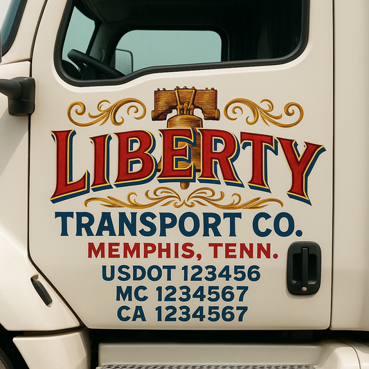 Trucking Door Decal With Name, City, USDOT, MC, CA, KYU, or Regulation Number Decal Stickers | Semi Truck US DOT Lettering Signs