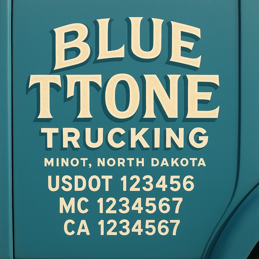 Trucking Door Decal With Name, City, USDOT, MC, CA, KYU, or Regulation Number Decal Stickers | Semi Truck US DOT Lettering Signs