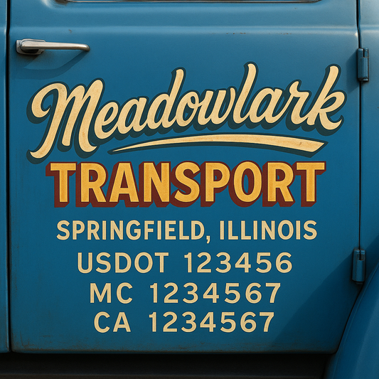 Trucking Door Decal With Name, City, USDOT, MC, CA, KYU, or Regulation Number Decal Stickers | Semi Truck US DOT Lettering Signs