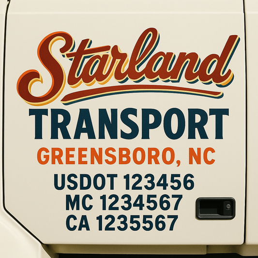 Trucking Door Decal With Name, City, USDOT, MC, CA, KYU, or Regulation Number Decal Stickers | Semi Truck US DOT Lettering Signs