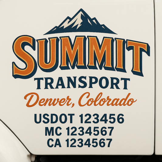 Trucking Door Decal With Name, City, USDOT, MC, CA, KYU, or Regulation Number Decal Stickers | Semi Truck US DOT Lettering Signs